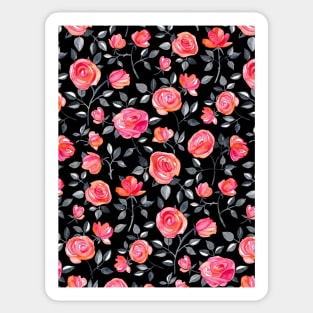 Roses on Black - a watercolor floral pattern Sticker